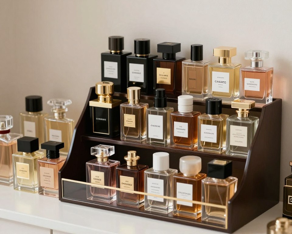 Koleksi parfum dengan berbagai konsentrasi dalam lemari