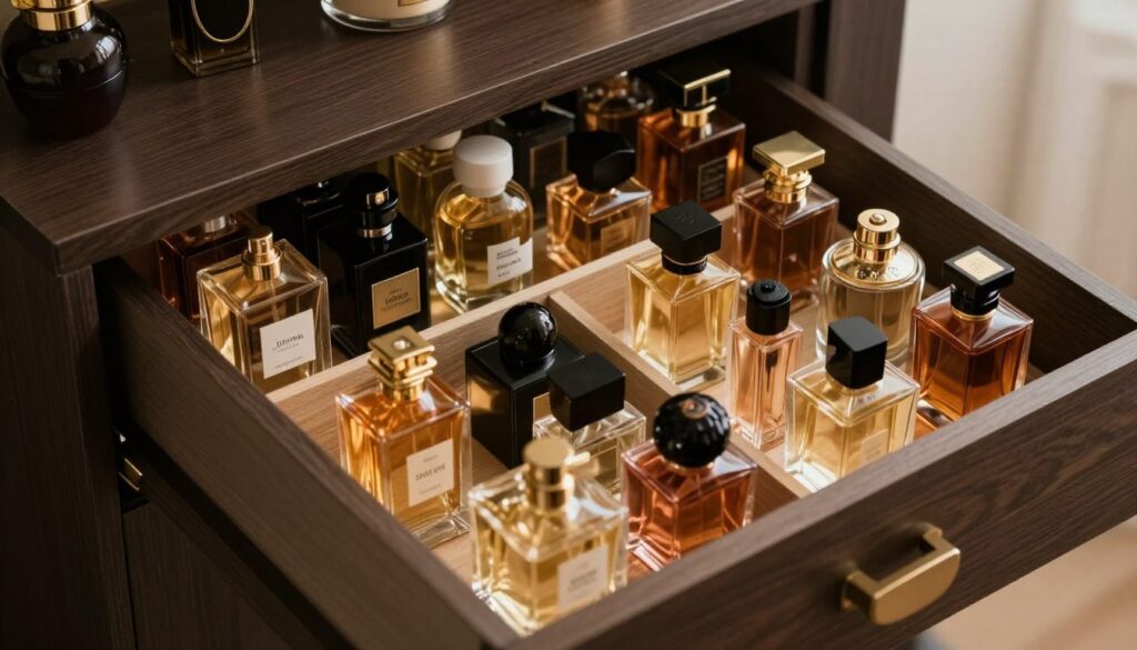 Koleksi parfum tersimpan rapi di tempat yang ideal